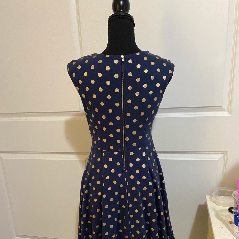 Anthropologie Maeve Ophira Polka Dot Dress S Navy Gold - Picture 11 of 11